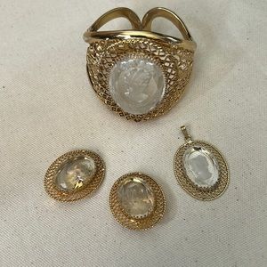 Vintage Whiting & Davis Clamper Bracelet Earrings Necklace Pendant Jewelry Set